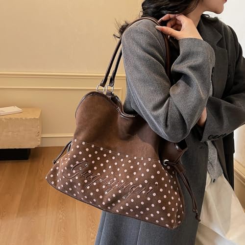 Bolso tote marrón para mujer con cordón y asa superior miniatura 2