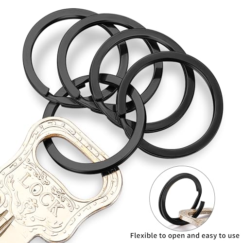 Image of Gkeygo Key Rings, 12 pcs Stainless Steel Key Ring for Keychains, 1inch Flat Split Keychain Ring for Car Keys Dog Ring Tag Lanyards Home School Office DIY, Black
