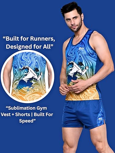 Image of Men's 100% Polyester Sublimation Printed Athletic Running Vest | Lightweight Sports Costume for Gym, Jogging & Training