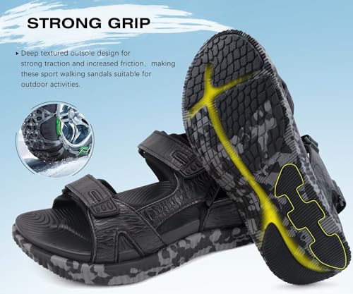 Image of KuaiLu Mens Leather Hiking Sandals with Orthopedic Arch Support Footbed | Sport Recovery Athletic Waliking Sandals For Man Outdoor Summer Casual Thick Cushion Beach Water Fisherman Sandal Size 7-15