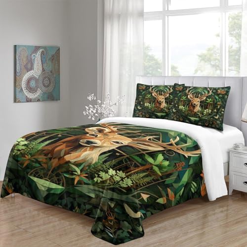 Housse de couette cerf sauvage impression 3D relief parure de lit microfibre zippée 200x200cm