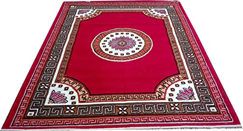 Image of Soft Modern Washable Beautiful Acrylic Rugs for Home Decor Living Room 5x7 Feet (150 x 200 Cm) Red Color
