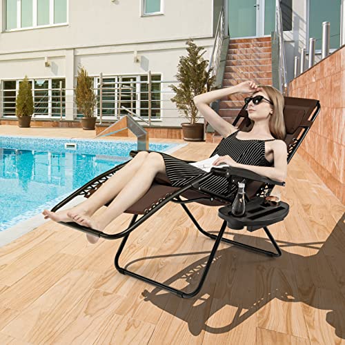Image of Giantex 2 PCS Zero Gravity Chair, Outdoor Chaise Lounge with Cup Holder, Patio Folding Chairs Recliner for Yard Pool Lawn Balcony