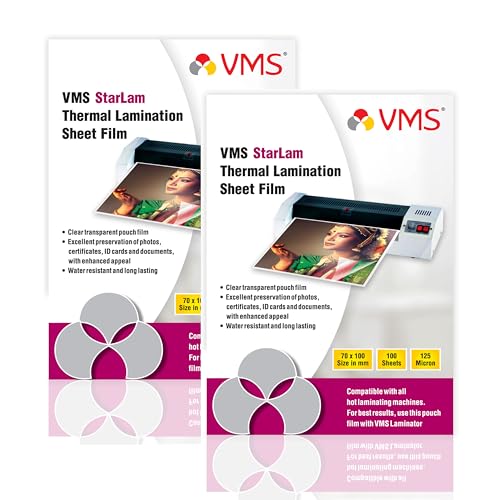 Image of VMS Starlam Thermal Lamination Pouch 70x100mm 125 Micron - Pack of 2 (200 Sheets) for Id Card