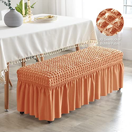 Imonofit 3D Spandex Seersucker Bench Covers For Dining Room, Soft Stretch Upholstered Bench Seat Slipcover For Living Room, Kitchen And Bedroom, Washable Removable Dining Bench Protector，Light Orange #TOP4