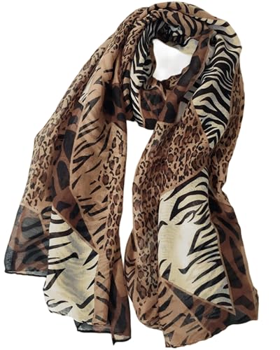 Image of LEBOOBELL Women's Leopard Print Scarves Lady Lightweight Scarf Soft Sunscreen Shawls Vintage Wrap Shawl Tiger Stripe Brown