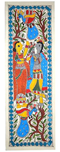 Tableau hindou Madhubani Radha Krishna toile artisanale
