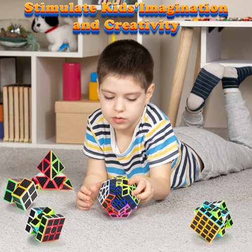 Coolzon Speed Cube Ensemble Pyraminx + Megaminx + 2x2x2 + 3x3x3 + 4x4x4 5 Pack dans Boîte-Cadeau Nouveau Cubo Autocollant de Carbone Fibre Ultra Rapide – Image 8