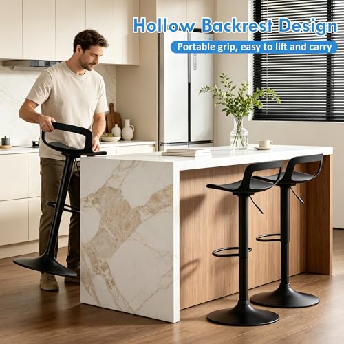 Butacos de bar ajustables en altura, giratorios 360° con respaldo y reposapiés, estilo moderno, para isla de cocina o bar en casa, color negro, juego de 4 miniatura 5