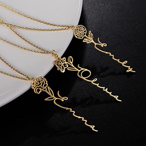 TRANGEL Custom Birth Flower Name Necklace Personalized 18K Gold Plated Birth Month Flower Necklace Dainty Floral Pendant Jewelry Mothers Birthday Gift for Women4