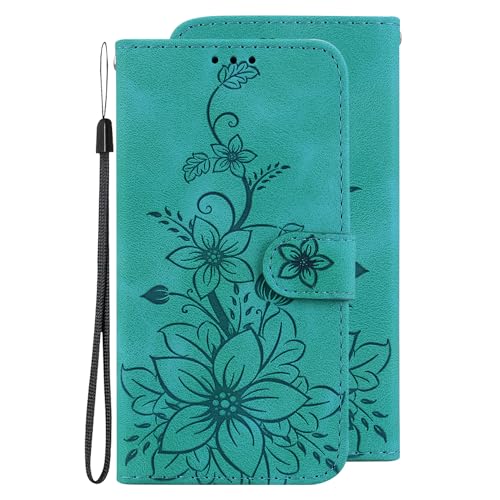 Custodia Compatible con Xiaomi Redmi 7A - Fiore Rilievo Portafoglio Wallet Case + Leder Cover Magnetic Supporto con Cordino Libro Flip Tasca per 7A BHH -Green pelle