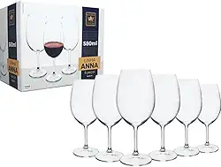 Jogo de 6 Taças de Vinho Água Cristal Bohemia 580ml modelo Anna