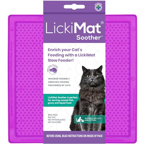 Image of LickiMat Classic Soother, Cat Slow Feeder Lick Mat, Boredom Anxiety Reducer; Perfect for Food, Treats, Yogurt, or Peanut Butter. Fun Alternative to a Slow Feed Cat Bowl or Dish, Purple