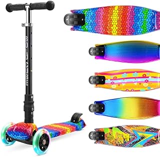 BOLDCUBE 3 Wheel Kids Scooter Foldable Height Adjustable Kick Scooter with Flashing LED Light Up Wheels, Scooters for Kids Aged 5 to 10 Years Birthday Gift for Boys Girls 4-7 years old +