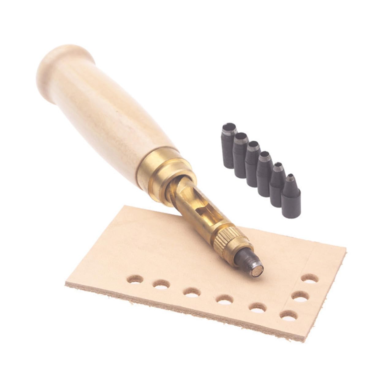 3 Piezas Herramienta Perforadora de Cinturones Automática Silenciosa con Cabezales Intercambiables para Cuero y Manualidades DIY Resistente Aleación