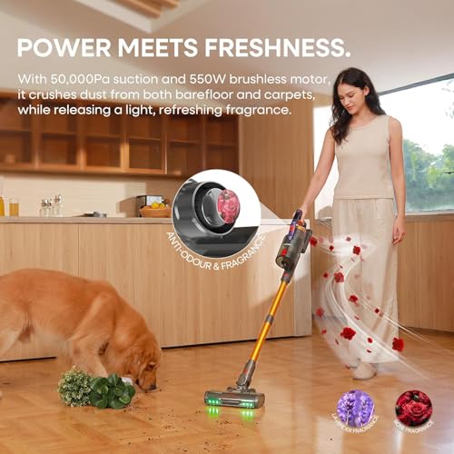 KIPMAX Cordless Vacuum Cleaner, 50KPa 550W Stick Vacuum for Home, 70Mins Anti-Tangled Vacuum Cleaner for Pet Hair/Carpet/Floor, Self-Standing Vacuum with Rechargeable Battery, LED Display&Aromatherapy - Image 3