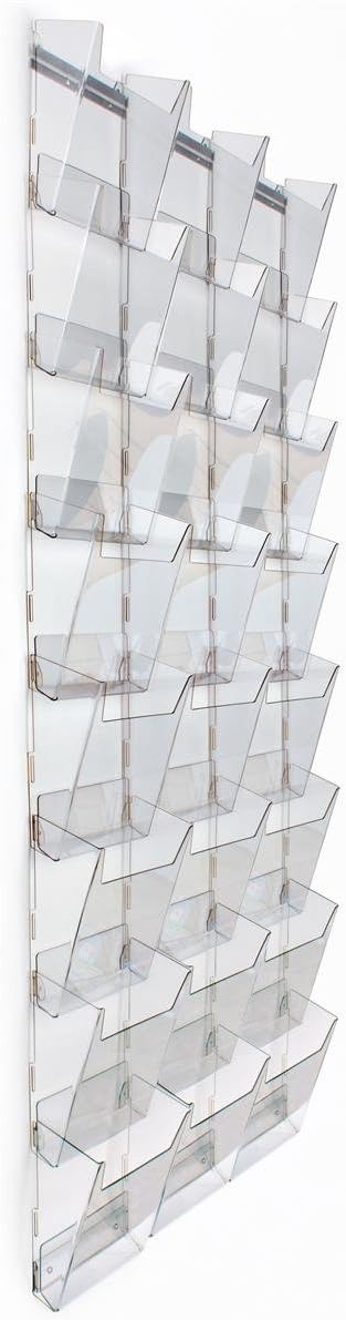 Displays2go Tiered Magazine Rack for Wall Mount Use, 24 Pockets, 3 Columns of 8, Full View - Clear acrylic
