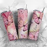 Custom Pink Butterfly Tumbler with Lid, Colorful Butterfly Tumbler, Butterfly Lover Gifts, Butterfly
