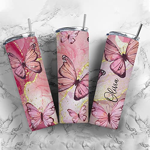Custom Pink Butterfly Tumbler With Lid, Colorful Butterfly Tumbler, Butterfly Lover Gifts, Butterfly Gifts For Women, Butterfly Gifts #TOP14
