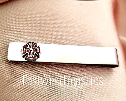 STEEL Maltese red Cross Firefighter tie clip bar -suit tie necktie accessory gift for men