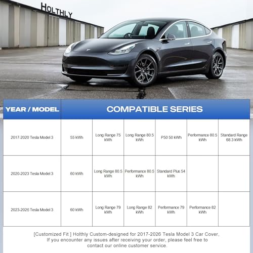 Image of 10 Layers Car Cover with Charger Port Custom Fit for Tesla Model 3 (2017-2026), Waterproof All Weather for Automobiles, Outdoor Full Cover Sun Dust Rain Protection with Cotton. Silver