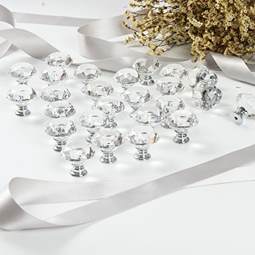 image for CZC HOME 25 PCS Diamond Crystal Glass Pull Handle Cabinet Knobs Cupboa