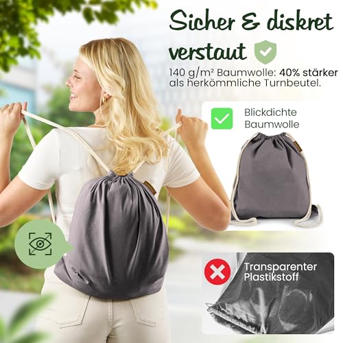 Naturstube® Baumwoll Stoffbeutel Turnbeutel Anthrazit, Sportbeutel Zuziehbeutel Gymsack Sack Jute Schule Rucksack