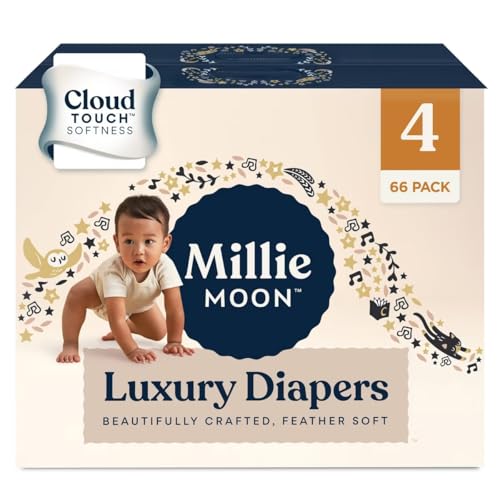 Image of Millie Moon Luxury Diapers - Size 4 (22-33lbs), 66 Count, CloudTouch Ultra Soft Diapers, Up to 12hr Absorbency, Double Leak Guard and Wetness Indicator