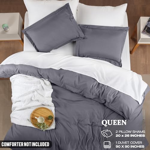 Image of Utopia Bedding Duvet Cover Queen Size - 3 Piece with Zipper Closure - 1 Comforter Cover 90X90 Inches & 2 Pillow Shams 20X26 Inches (Grey) Comforter Not Included