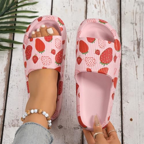 Strawberry Print Cloud Slippers Women Cute House Shower Pillow Slides Non Slip Quick Drying Indoor Outdoor Sandals2