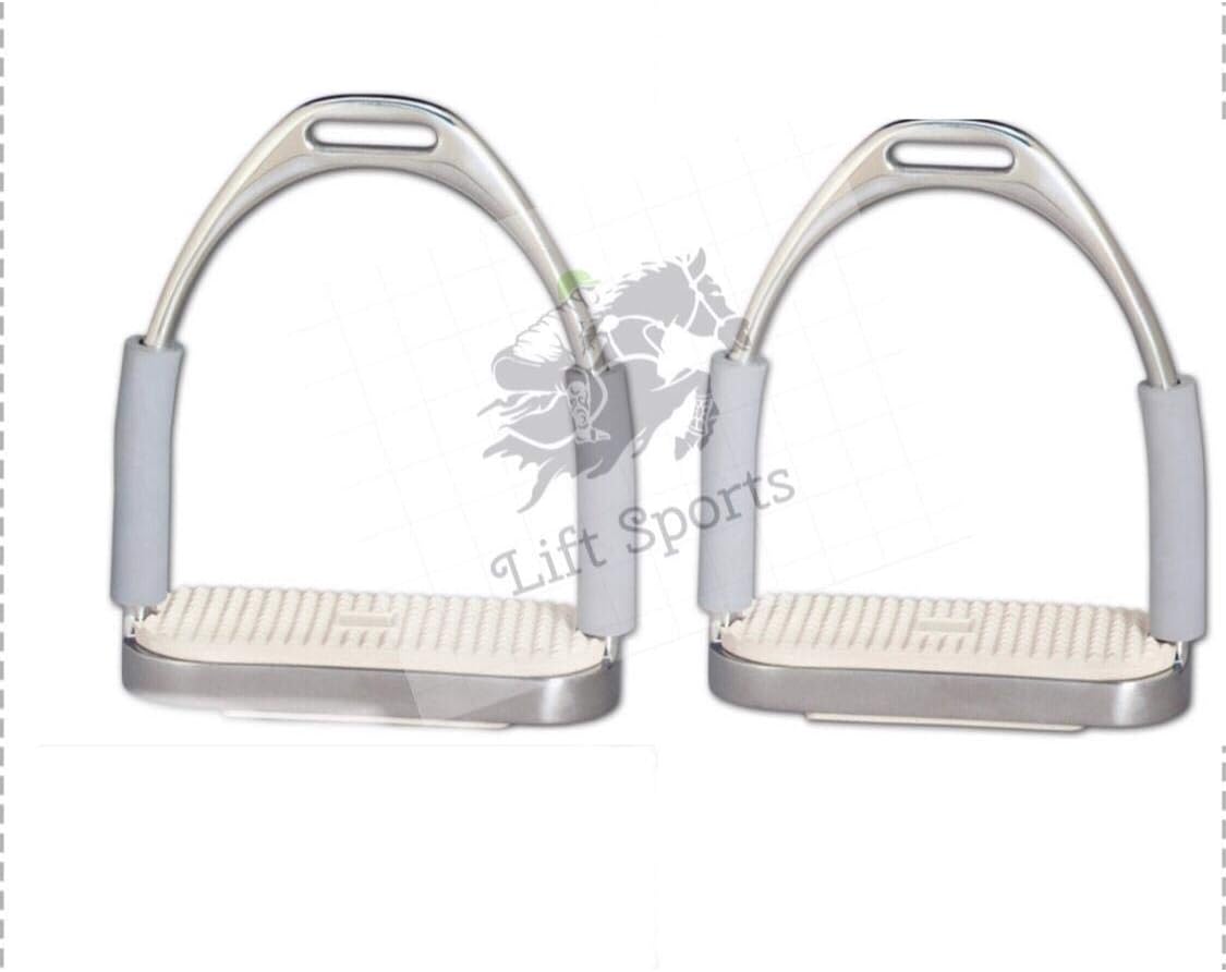 5" Horse English Riding Saddle Stirrups Flexible Fillis Irons Double Jointed Rust Free Stainless Steel Polish Silver Safety Light Weight (5 Inch, Black)