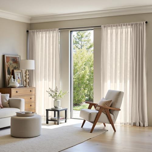 Image of jinchan Linen Curtains Light Filtering Back Tab 100x84 Inch 1 Panel