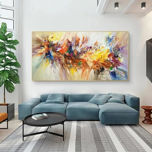 Peinture abstraite art coloré fleur HYFBH grand format 70x165cm encadré