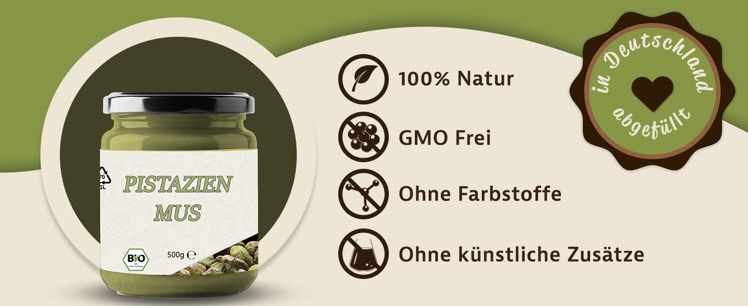 Mynatura Pistazienmus I Pistazie I Mus I Backen I Aufstrich I Topping I Vegan I Brotaufstrich I Snack I Nussmus I Im Glas (2x 500g)