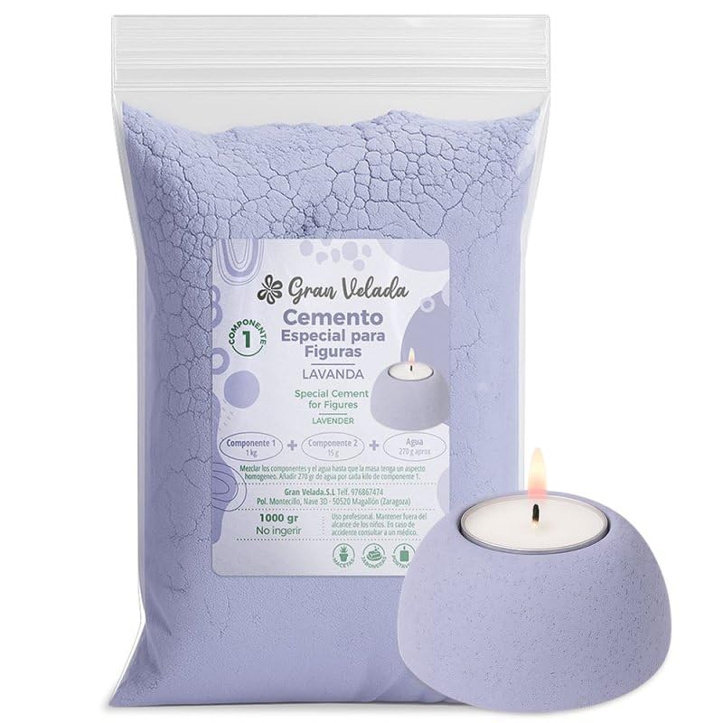 Gran Velada - Cemento para Figuras Lavanda 1 kg | Concreto de Color Bicomponente | Secado Rápido 24 h | Ideal para Macetas, Portavelas, Jaboneras y Manualidades DIY