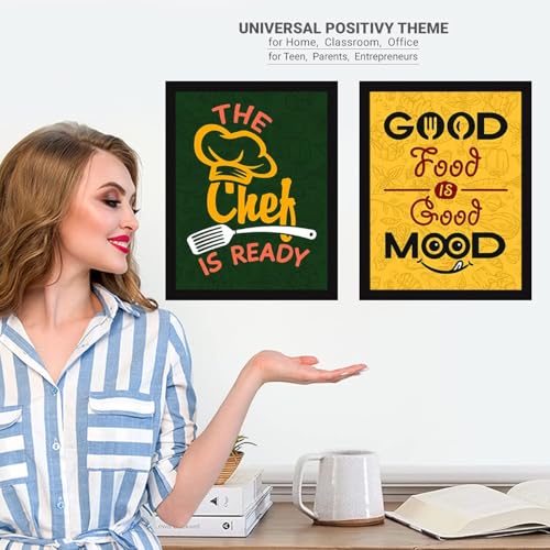 Image of Chaka Chaundh Engineered Wood - Kitchen Quotes Rectangular Wall Frames - (Set of 4) - Dining Frame - Restaurant food Quotes Framed Posters - (14 X 11 inches)