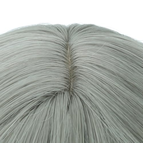 Image of PATTNIUM Gray Wig Short Curly Wigs with Bangs Grey Shoulder Length Wavy Heat Resistant Synthetic Wig