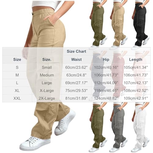 Baggy Cargo Pants Women High Waisted Wide Leg Pants with Pockets Khaki | Loose Casual Stretchy Workout Joggers, Elastic Waist, Multiple Pockets, Outdoor Hiking Work Pants - image 3