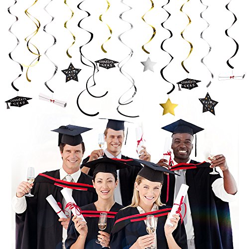 Kuuqa 34 Piecies Graduation Hanging Swirl Decorations Stars Swirls 2023 Graduation Theme Party Supplies