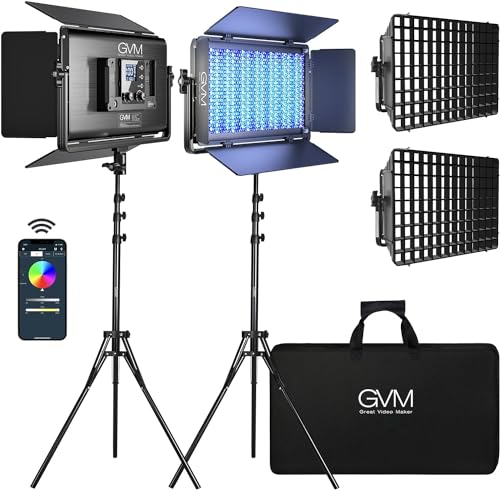 GVM 1500D RGB LED Video Light with Softbox, 75W Video Lighting Kit with Bluetooth Control, Led Panel Light for Photography, YouTube Studio, Video Shooting,18 Scene Mode, 2 Packs (1500d-2l-kit)
