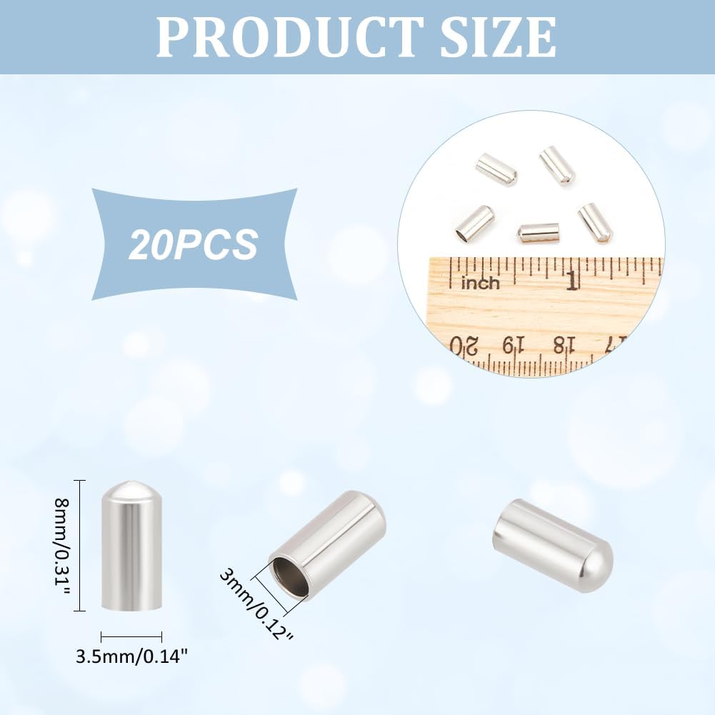 UNICRAFTALE 20Pcs Stainless Steel Column End Caps 3mm Small Hole Leather Cord Ends Leather Cord Terminators for Jewelry Making - Image 3