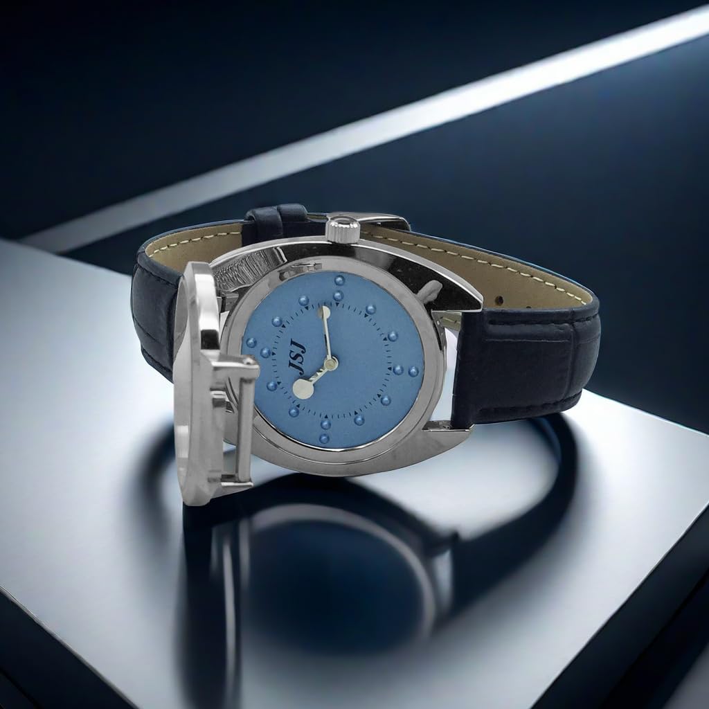 Blindenuhr taktile Armbanduhr für Sehbehinderte,Blinde oder ältere Menschen Blau Zifferblatt mit Lederarmband