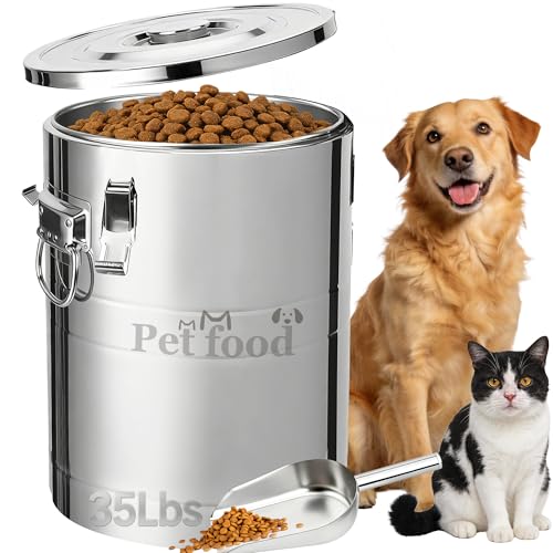Newget 35 Lbs Stainless Steel Dog Food Storage Container Large Airtight Pet Food Storage Bin with Lid to Keep Fresh Metal Container with Scoop for Dog Cat Bird Seed Rice Grain & Kitchen Pantry