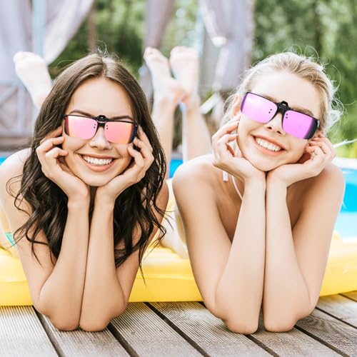 Image of Hifot Clip on Sunglasses 4 Pack,Polarized Lens Fit Over Prescription Glasses,Flip up Rimless Sunglasses