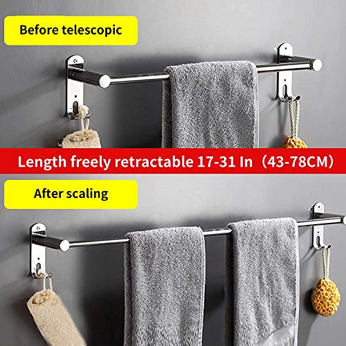 Towel Rail Extendible 43-78 cm Stainless Steel No Drilling Towel Rail Wall Shelf Suitable for Bathroom Kitchen Bath Towel Holder (Silver 1-Layer) - Image 2
