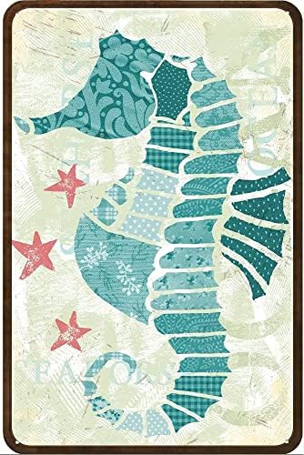 Krouterebs Funny Tin Sign Seahorse Coastal Beach Decor Seahorse Beach Vintage Metal Sign Gift Bedroom Retro Novelty Cafe Store Tin Signs 6x8 Inch