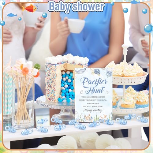 Image of Thyle 51 Pcs Under The Sea Pacifier Hunt Baby Shower Games Include Hunt Sign and 50 Acrylic Pacifiers for Ocean Animal Baby Shower Game Decoration Sets Gender Reveal Newborn Announcement Party Decor