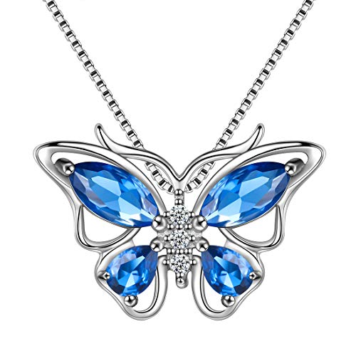 Juego de collar y pendientes Aurora Tears de plata de ley 925 con mariposa y zafiro azul