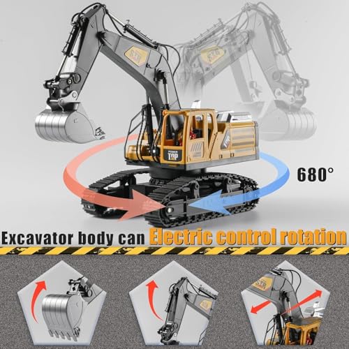 Image of JETRA Remote Control Excavator Toys for Boys,14 Channel 1:14 Rc Digger Construction Toys Tractor,Simulated Smoke, Sound, Lighting, Metal Digging Head, for Boys 3 4 5 6 7 8 9 10