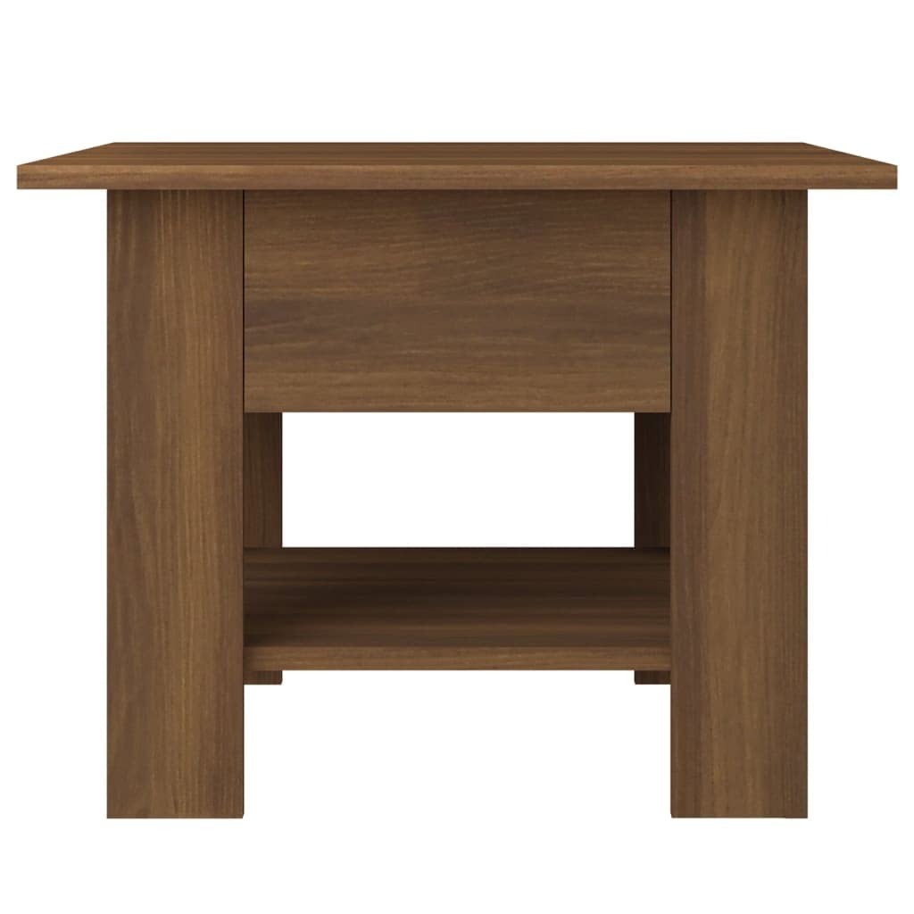 Mesa de centro en aspecto roble marrón, 55 x 55 x 42 cm, de material de madera, con estante, para salón y mobiliario moderno, fácil de limpiar